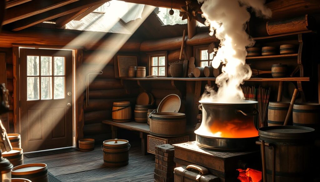 Traditional Sugar Shack Maple Syrup Production
