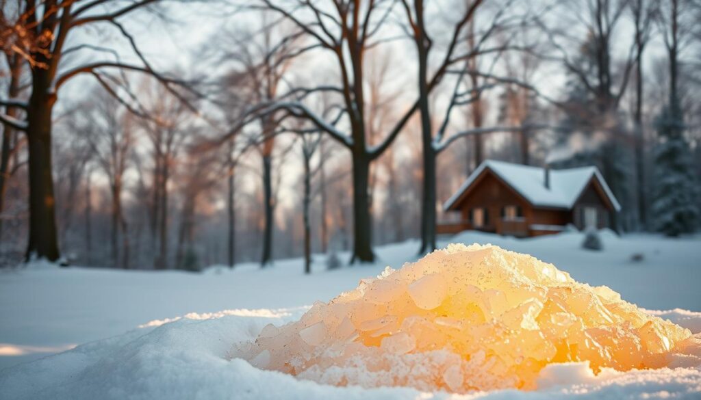 A snowy landscape with a soft, ethereal glow illuminating a mound of glistening, amber-hued maple sugar snow. The foreground features a shallow bowl or container filled with this sweet, syrupy confection, its surface scattered with delicate snowflakes. Towering maple trees in the middleground sway gently, their bare branches creating a lacy silhouette against a pale blue sky. In the background, a cozy cabin with a plume of smoke curling from its chimney, nestled in a pristine, snow-covered forest. Warm, natural lighting casts a golden hue, evoking the comforting and nostalgic atmosphere of a traditional maple sugar snow experience. A snowy landscape with a soft, ethereal glow illuminating a mound of glistening, amber-hued maple sugar snow. The foreground features a shallow bowl or container filled with this sweet, syrupy confection, its surface scattered with delicate snowflakes. Towering maple trees in the middleground sway gently, their bare branches creating a lacy silhouette against a pale blue sky. In the background, a cozy cabin with a plume of smoke curling from its chimney, nestled in a pristine, snow-covered forest. Warm, natural lighting casts a golden hue, evoking the comforting and nostalgic atmosphere of a traditional maple sugar snow experience.
